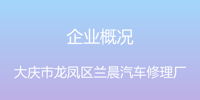 企业概况 - 大庆市龙凤区兰晨汽车修理厂